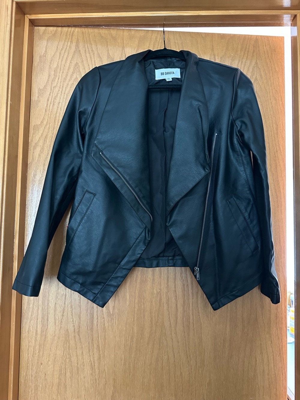 BB Dakota Black Faux Leather Asymmetrical Zip Jacket